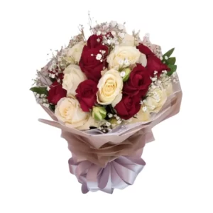 white & red roses bouquet