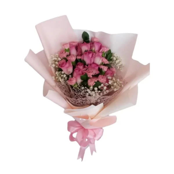 pink roses with carnation bouquet