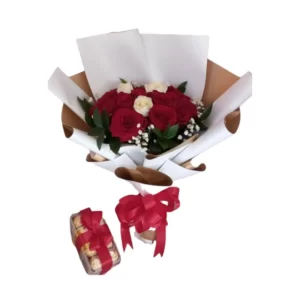 roses bouquet and ferrero rocher chocolate