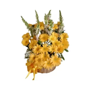 basket arrangement of yellow gerberas