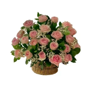 pink roses basket arrangement