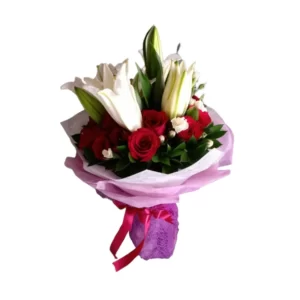 red roses and white lilies bouquet