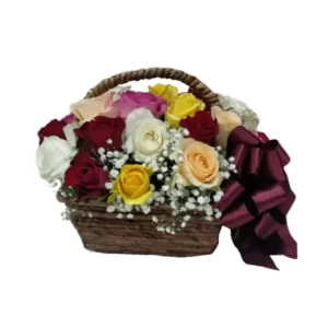 mix color roses in a basket