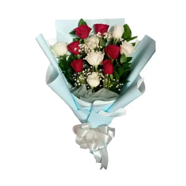 white and red roses bouquet