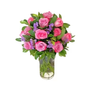 pink roses in a glass vase