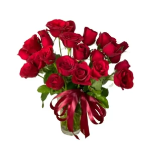 red roses in a glass vase