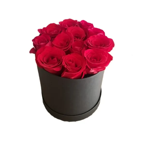 red roses in a round box