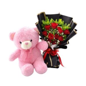 flower bouquet and teddy bear