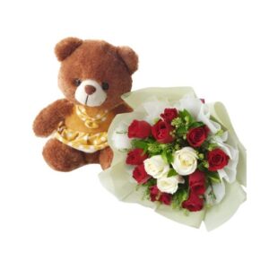 flower bouquet and tedy bear - radiant cuddle